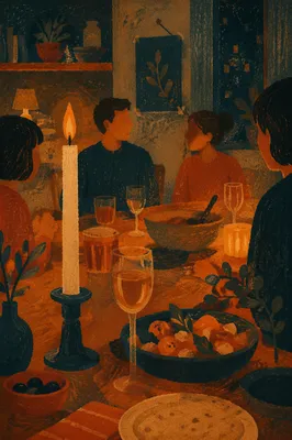 Warm Candlelit Table Gathering Background