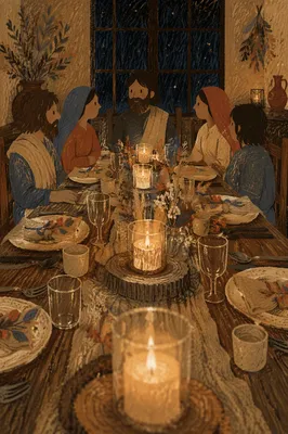 Candlelit Dinner Table Background at Night