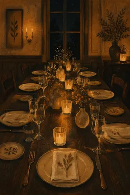 Candlelit Dinner Table in Warm Shadows