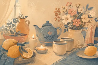 Warm Candlelit Table Gathering Background