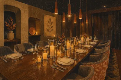 Warm Candlelit Private Dining Table Background