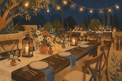 Candlelit Outdoor Dinner Table Background