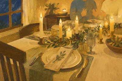 Warm Candlelit Dinner Table Background