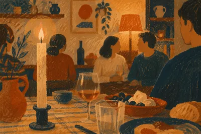 Warm Candlelit Table Gathering Background