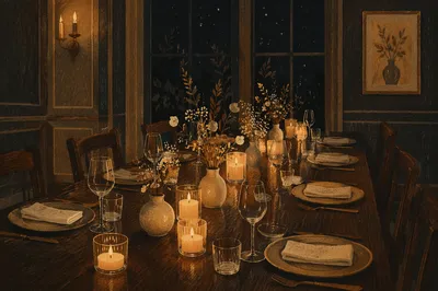 Candlelit Dinner Table in Warm Shadows