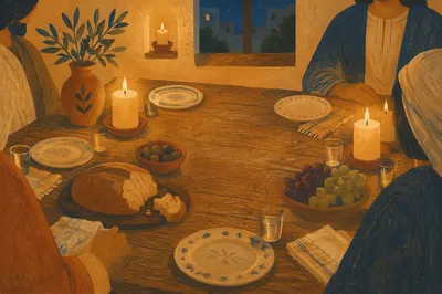 Warm Candlelit Table Fellowship Background