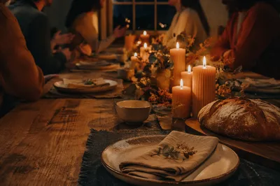 Candlelit Christian Fellowship Table at Home