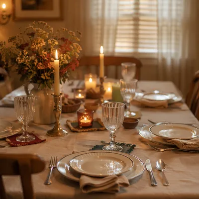 Warm Candlelit Table for Intimate Gathering