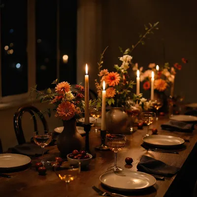 Warm Candlelit Table for Intimate Gathering