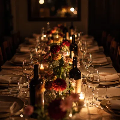 Warm Candlelit Dinner Table Gathering Background