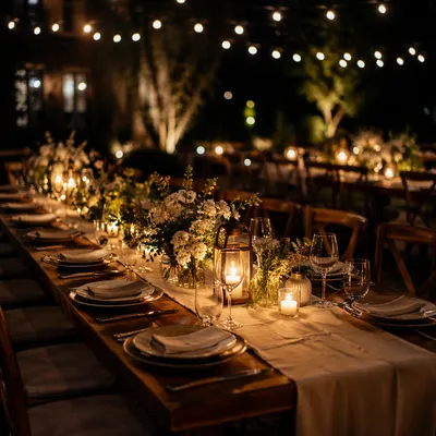 Warm Candlelit Outdoor Dinner Gathering