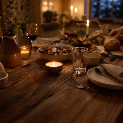 Warm Candlelit Table Gathering Background