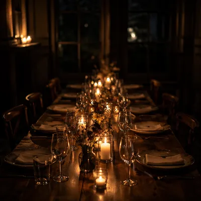 Candlelit Dinner Table Background at Night