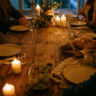 Warm Candlelit Fellowship Table Background