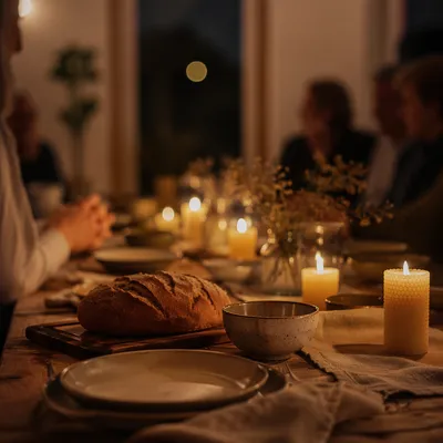 Candlelit Christian Fellowship Table at Home