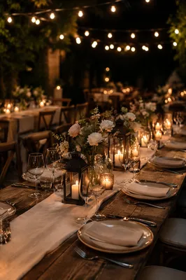 Warm Candlelit Outdoor Dinner Gathering