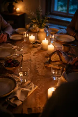 Warm Candlelit Fellowship Table Background