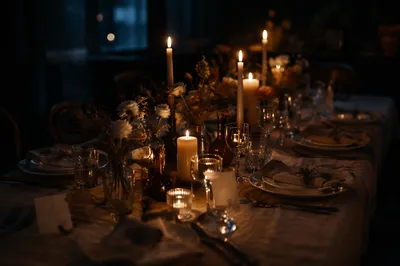 Warm Candlelit Dinner Table Background