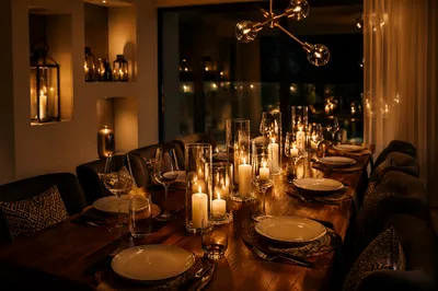 Warm Candlelit Table for Intimate Gathering