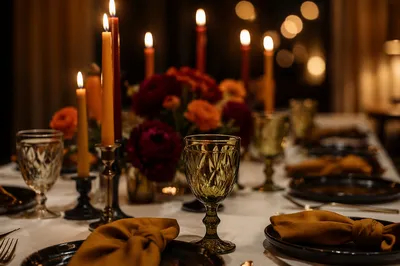 Warm Candlelit Table for Intimate Gathering