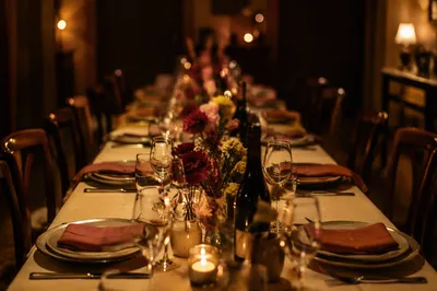 Warm Candlelit Table for Intimate Gathering