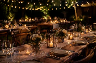 Warm Candlelit Outdoor Dinner Gathering
