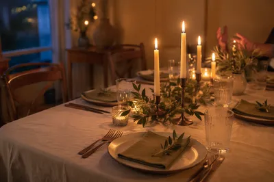 Warm Candlelit Dinner Table Background