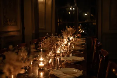 Candlelit Dinner Table Background at Night