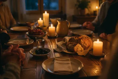 Warm Candlelit Fellowship Table Background