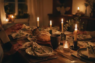 Warm Candlelit Christian Fellowship Table