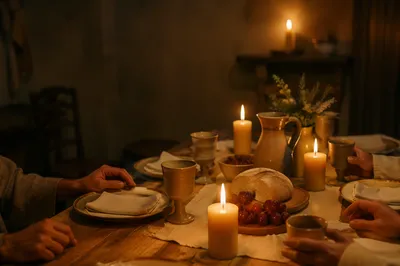 Candlelit Christian Table Gathering Background