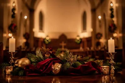 Christmas Decorations with Candlelight in Chapel