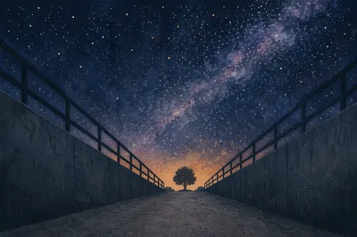 Milky Way Over Quiet Concrete Path