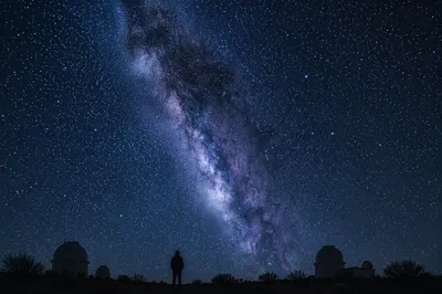 Clear Starry Night Sky Over Observatory