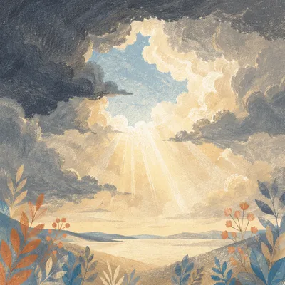 Dramatic Cloudy Sky with Golden Sunbeams