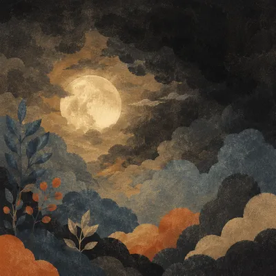 Full Moon Behind Storm Clouds