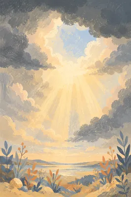 Dramatic Cloudy Sky With Golden Sunbeams