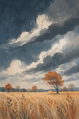 Dramatic Cloudy Sky Over Golden Prairie