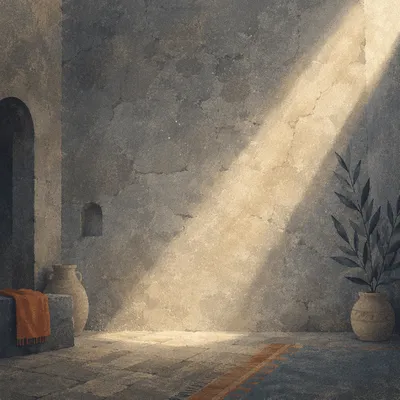 Dramatic Light Beam on Concrete Chapel Wall