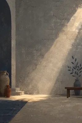 Dramatic Light Beam on Chapel Concrete Wall