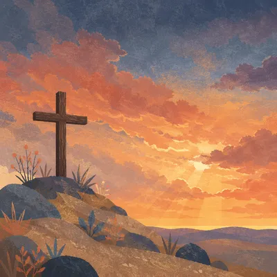Dramatic Cross Silhouette at Sunset Sky