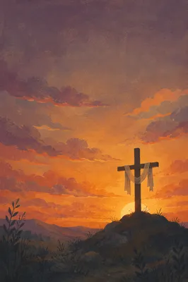 Dramatic Cross Silhouette at Sunset Sky