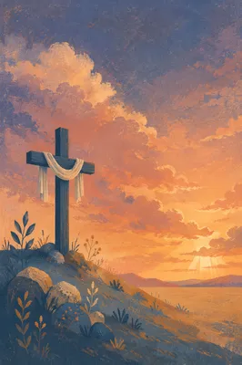 Cross Silhouette at Dramatic Sunset Sky