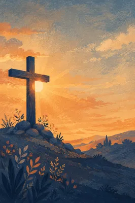 Cross Silhouette on Hill at Sunset