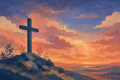 Cross Silhouette at Dramatic Sunset Sky