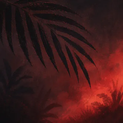 Dark Crimson Palm Fronds Smoky Background