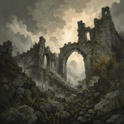 Dark Smoky Medieval Ruin Background