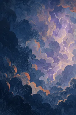 Dramatic Dark Storm Clouds with Violet Lightning