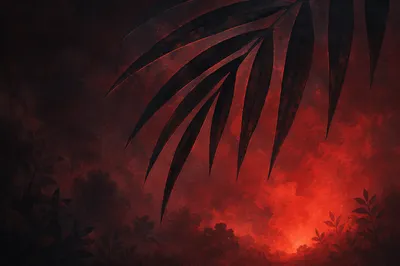 Dramatic Crimson Smoke Palm Background
