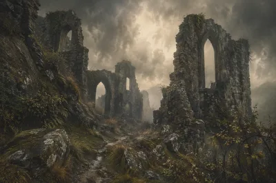 Dark Smoky Medieval Ruins Background